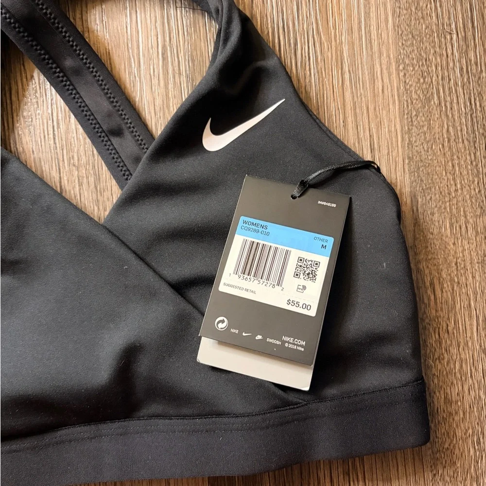 Nike Black Cross-Front Medium Support Sports Bra with White Swoosh - Picture 3 of 4